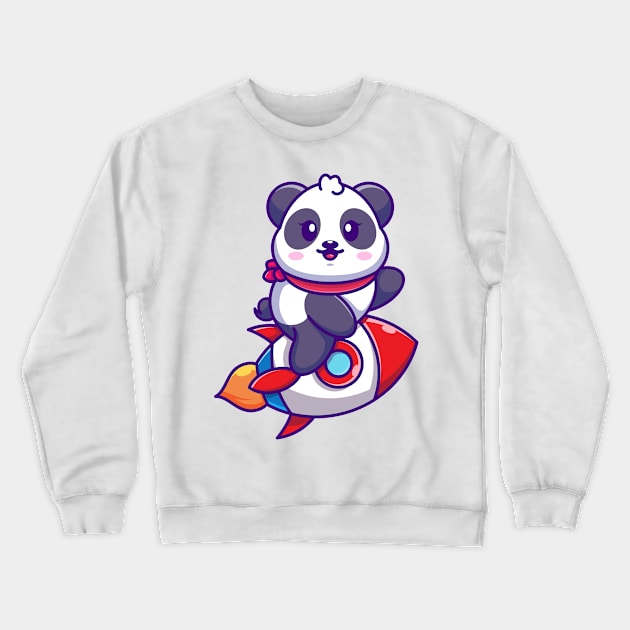 Cute panda riding rocket cartoon Crewneck Sweatshirt by Wawadzgnstuff